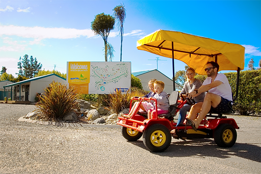Fun, family-friendly transport at Christchurch's North South Holiday Park.